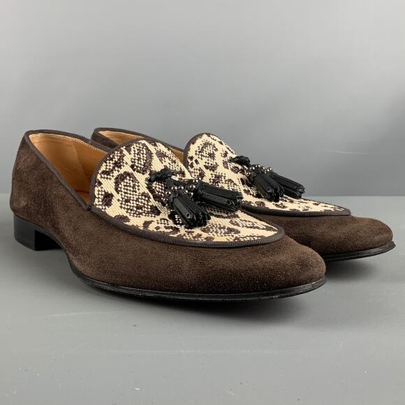 CHRISTIAN LOUBOUTIN Size 9 Brown Beige Mixed Materials Woven Tassels Loafers - Picture 1 of 8